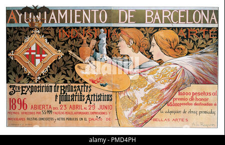 3ra. Exposición de Bellas Artes é Industrias Artísticas. Datum/Zeitraum: 1896. Plakat. Farblithographie auf Papier. Höhe: 933 mm (36.73 in); Breite: 1.480 mm (58.26 in). Autor: Alexandre de Riquer. INGLADA RIQUER, ALEJANDRO DE. Stockfoto