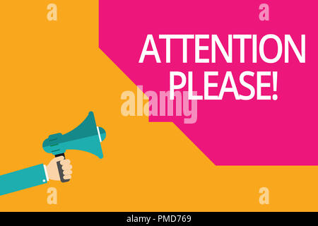 Konzeptionelle Hand schreiben, Bitte beachten. Business Foto Text bitten Menschen ihre geistigen Kräfte auf sie zu konzentrieren. Stockfoto