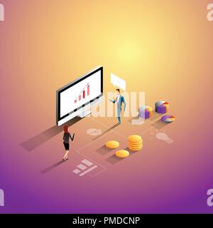 Marketing und Finanzen Konzept. Business Menschen zusammen zu arbeiten und die Entwicklung einer erfolgreichen Unternehmensstrategie. Vector Illustration. Stock Vektor