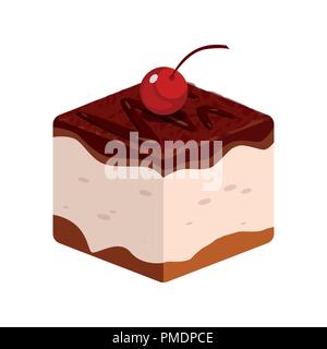 Schokolade Kuchen Symbol mit Kirsche. Vector Illustration von Gebäck essen Sammlung isoliert auf weißem Hintergrund. Symbol für die Dekoration von Süßwaren Sw Stock Vektor
