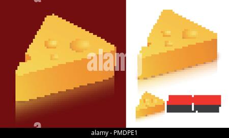 Käse Logo Emblem auf dunklen und weißen Hintergrund mit Bildunterschrift. Vektor Logo Abbildung: Schweizer Maasdamer Käse und Milchprodukten in isometrischer Schöne St Stock Vektor