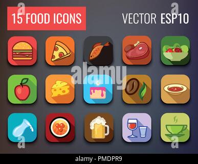 Essen Icons Set für Menü mit Cafe und Restaurant. Stock Vektor
