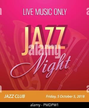 Flyer für Jazz Night Party - Vector Template für Musik Konzert in zeitgemäßen, modernen und sehr schönen Stil. Stock Vektor