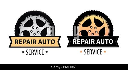 Vektor Anzeichen für Schild, Banner und Logo der Reparatur Auto- und Reifenservice. Stock Vektor