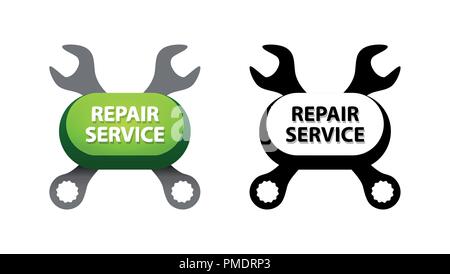 Set mit Emblemen der Reparatur Service mit Crest Schraubenschlüssel Stock Vektor