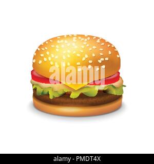 Große Hamburger Sandwich auf weißem Hintergrund, Vektor Icon Stock Vektor
