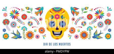 Tag der Toten, Dia de los Muertos Hintergrund, Banner und Grußkarte Konzept mit Sugar Skull. Stock Vektor