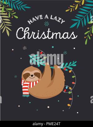 Cute Faultiere, lustige Weihnachten Illustrationen mit Santa Claus Kostüme, Hut und Schals, Grußkarten, Banner Stock Vektor