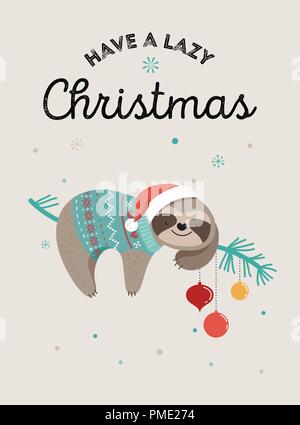 Cute Faultiere, lustige Weihnachten Illustrationen mit Santa Claus Kostüme, Hut und Schals, Grußkarten, Banner Stock Vektor