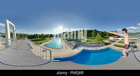 360 Grad Panorama Ansicht von Denzlingen, mach blau, Sport u. Familienbad
