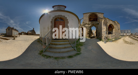 360 Grad Panorama Ansicht von La Chapelle Notre-Dame-des-Grâces, le Phare et l'Abbaye de la Pointe Saint-Mathieu