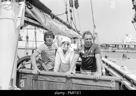 Sonne, Wind und weiße Segel, Fernsehshow mit Michael Schanze und Gaststars Mary Roos und Daniel Friedrich in Spanien 1979. Stockfoto