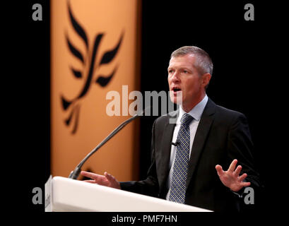 Willie Rennie, Führer der schottischen liberalen Demokraten und MSP für North East Fife, liefert eine Rede an die Liberalen Demokraten Herbst-Konferenz in Brighton. Stockfoto