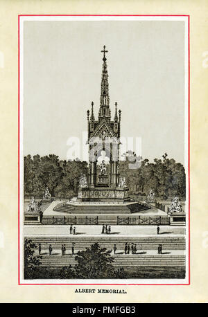 Das Albert Memorial, hochwertiger Stahl 1883 Gravur der Statue im Park Kensington Gardens abgeschlossen im Jahr 1872 im Auftrag von Königin Victoria zum Gedenken an ihren Gemahl, der 1861 starb, entworfen von Sir George Gilbert Scott Stockfoto