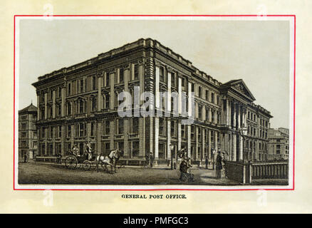 Das General Post Office, 1880 Edelstahl Gravur der Main Post Office für London zwischen 1829 und 1910, die HQ der GPO von Großbritannien und England's erste Zweck gebauten Post im Jahr 1829 nach Plänen von Robert Smirke Stockfoto