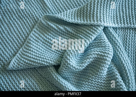 Handgefertigte Blau gestrickt, Wolldecke, Textur Hintergrund Stockfoto