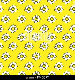 Blumen gelb nahtlose Kamille Zeichnung. Vector Illustration. Weißen gänseblümchen Muster auf einem hellen Hintergrund. Stock Vektor