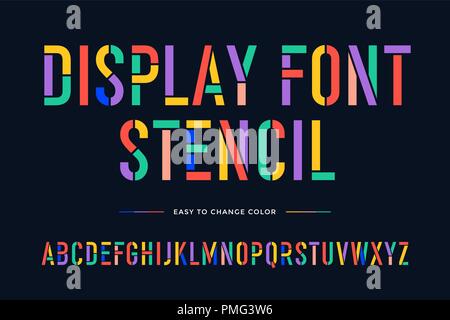 Stencil Font. Bunte condensed Alphabet und Schriftart Stock Vektor