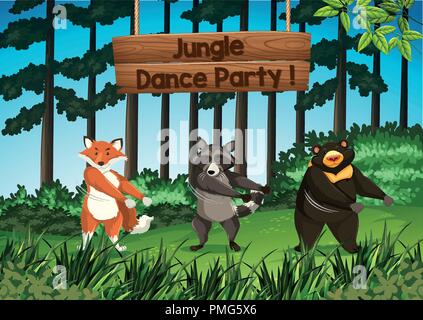 Tiere Jungle Dance Party Abbildung Stock Vektor