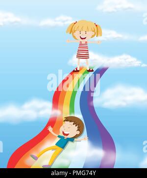 Kinder rutschen ein Regenbogen Abbildung Stock Vektor