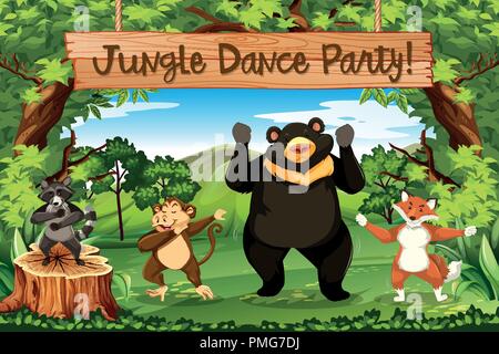 Tiere Jungle Dance Party Abbildung Stock Vektor