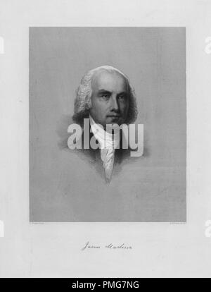 Graviert Portrait von James Madison, der vierte Präsident der Vereinigten Staaten, ein amerikanischer Staatsmann und Gründervater von Virginia, 1870. Von der New York Public Library. () Stockfoto