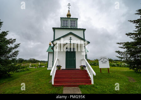 Der Heilige Verklärung des Herrn Kapelle ist eine historische Russische Orthodoxe Kirche auf der Kenai Halbinsel Stockfoto