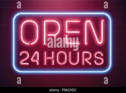 Bar, die leichte Leuchtreklame. Nacht store rot glühenden Buchstaben. 24 Zeichen Stock Vektor