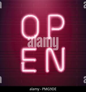 Bar, die leichte Leuchtreklame. Nacht store rot glühenden Buchstaben. 24 Zeichen Stock Vektor