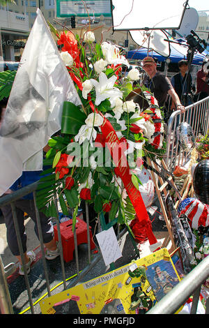 Medien und Fans konvergieren auf dem Hollywood Walk of Fame, um ihren Respekt zu Michael Jackson zu zahlen an der make-shift Schrein auf seinen Stern vor dem Grauman's Chinese Theater in Hollywood, CA, 27. Juni 2009 erstellt. © Joseph Martinez/Picturelux - Alle Rechte vorbehalten File Reference # 30035 015 PLX nur für redaktionelle Verwendung - Alle Rechte vorbehalten Stockfoto