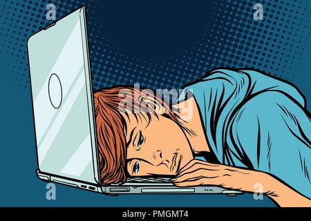 Müde Mann am Computer Stock Vektor