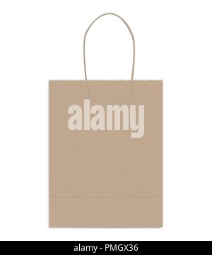 Einkaufen oder Ware Tasche mit twisted Seil Griffe, Vektor mock up. Braun Kraftpapier Paket mit unteren Versteifung, Vorlage Stock Vektor
