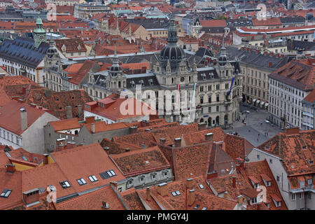 Luftaufnahme der Stadt Hauptplatz von Graz, Österreich Stockfoto