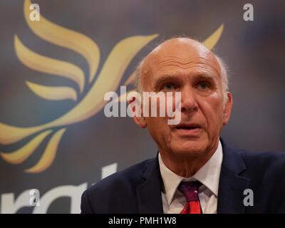 Bournemouth, UK. 18. September 2018. Vince Cable Adressen Liberaldemokratischen Herbst Bournemouth Konferenz 2018 Stockfoto