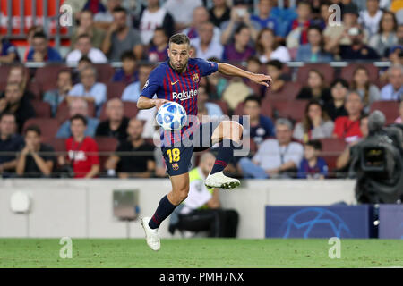 September 18, 2018 - Barcelona, Katalonien, Spanien - Jordi Alba des FC Barcelona in der UEFA Champions League, Gruppe B Fußballspiel zwischen dem FC Barcelona und PSV Eindhoven am 18. September 2018 im Camp Nou Stadion in Barcelona, Spanien (Credit Bild: © Manuel Blondeau über ZUMA Draht) Stockfoto