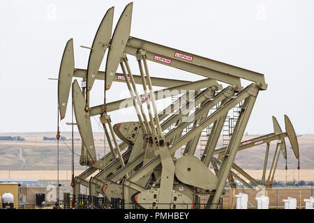 Williston, North Dakota, USA. 8. Sep 2018. Ölfeld Pumpe Buchsen vom Equinor (ehemals Statoil) Pumpe Rohöl, Williston, North Dakota. Credit: bayne Stanley/ZUMA Draht/Alamy leben Nachrichten Stockfoto