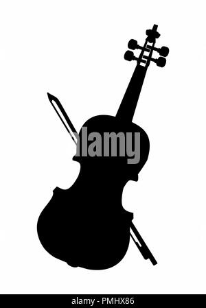 Dunkle Silhouette einer Geige mit Bogen auf weißem Hintergrund Stock Vektor