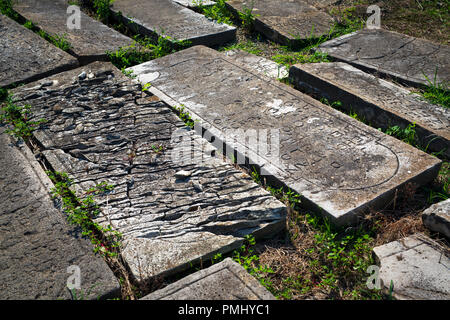 Alte Grabsteine des Jüdischen Friedhofs in Bayonne (Aquitaine - Frankreich). Es gilt als eine der ältesten und der größte jüdische Friedhof in Frankreich. Stockfoto