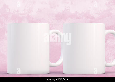 2 Becher Mock-up. Zwei weiße leere Kaffeetassen Custom Design oder Angebot hinzuzufügen. Perfekt für Unternehmen Tassen verkaufen, nur overlay Ihre Angebots- oder Design auf Stockfoto