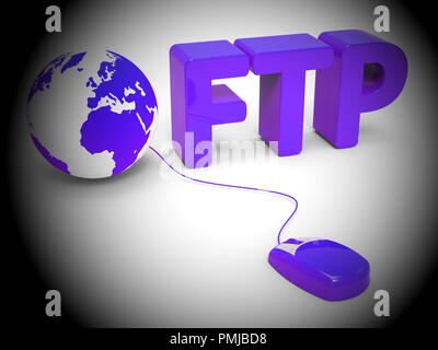 Ftp-Übertragung von Daten 3D Rendering zeigt System hochladen Protokoll für die Übertragung von Daten Dokumente Stockfoto