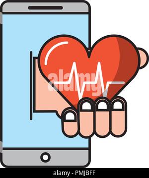 Smartphone online Service medizinische Hand mit Heartbeat Stock Vektor