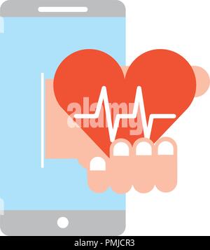 Smartphone online Service medizinische Hand mit Heartbeat Stock Vektor