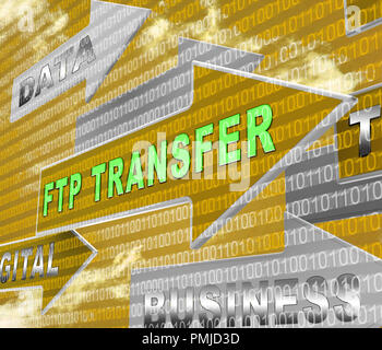Ftp-Übertragung von Daten 3D Rendering zeigt System hochladen Protokoll für die Übertragung von Daten Dokumente Stockfoto