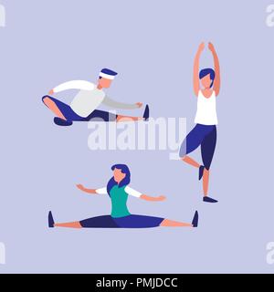 Menschen praticing Stretching avatar Charakter Vector Illustration Design Stock Vektor