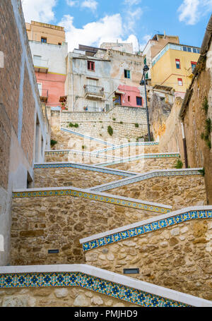 Schöne Keramik Treppe in der Stadt Sciacca. Provinz von Agrigent, Sizilien. Stockfoto