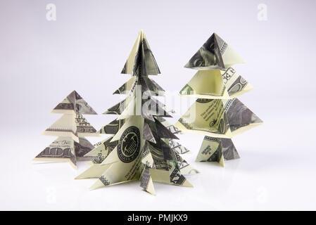 Geld Origami Weihnachtsbaum Stockfoto