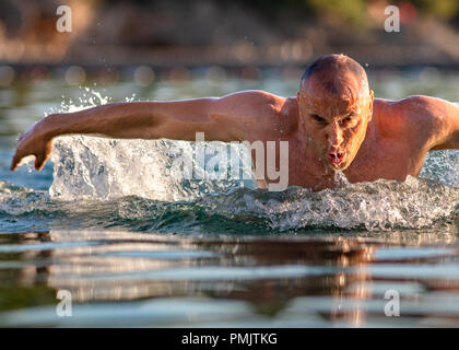 Mann Schwimmen butterfly Stil Stockfoto