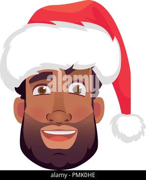Leiter der afrikanische Mann in einem Santa Claus hat. Afrikanische amerikanische Mann Gesicht Ausdruck. Menschliche Gefühle Symbol. Eingestellt von Cartoon Vektorgrafiken. Stock Vektor