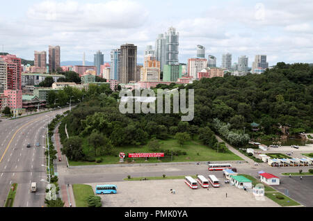 Blick auf Pjöngjang vom Triumphbogen Aussichtsplattform Stockfoto