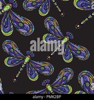 Dragonfly nahtlose Muster. Dragonfly Hintergrund. Kreative Hintergrund mit Insekt. Vector Illustration. Wallpaper für Textil- und Stoff. Fashion Style. Bunte helle Stock Vektor